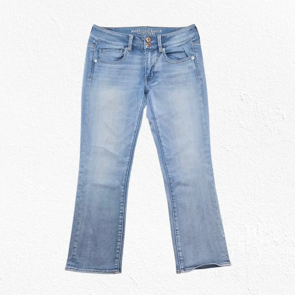 American Eagle Light Wash Artist Crop Kick Flare Stretch Denim Jeans Size 6